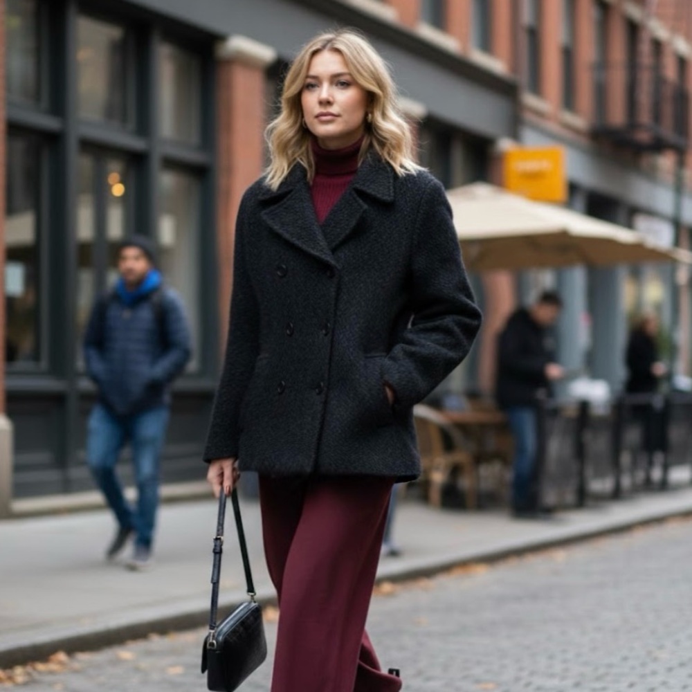 Women's Black Double-Breasted Coat